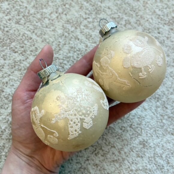 Vintage Shiny Brite Satin Stenciled Mica 12 Flocked Ornaments Boxed Glass - Picture 9 of 9